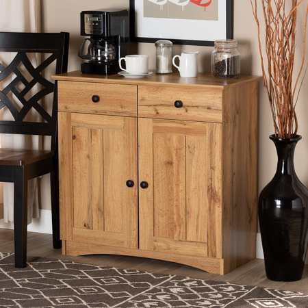 BAXTON STUDIO Lauren Modern and Contemporary Oak Brown Finished Wood 2-Door Buffet Kitchen Cabinet 190-11984-ZORO